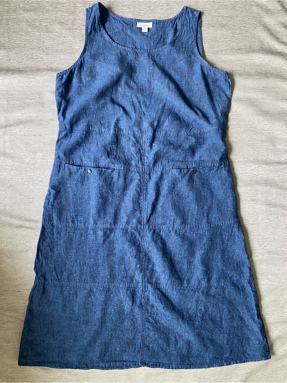 J.jill Blue Pure Jill 100% Linen Sleeveless Summer Dress Pockets Midi - Picture 4 of 12